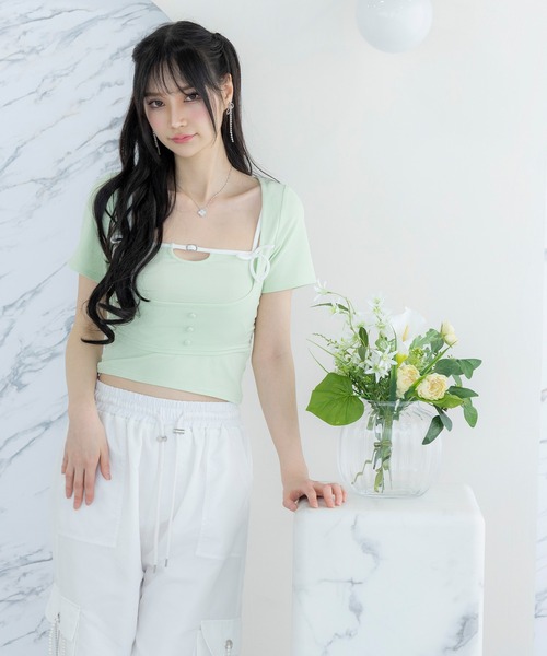 DearMyLoveMillor（ディアマイラブミラー）の「リュバンキャミアンサンブル（Tシャツ/カットソー・レディース・ミント/ブラック/ホワイト・3L/LL/LARGE/MEDIUM）」の9枚目の写真