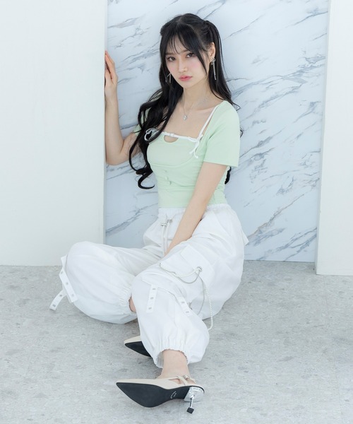 DearMyLoveMillor（ディアマイラブミラー）の「リュバンキャミアンサンブル（Tシャツ/カットソー・レディース・ミント/ブラック/ホワイト・3L/LL/LARGE/MEDIUM）」の10枚目の写真