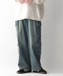 RAGEBLUE | Over dye denim 8pockets wide cargo pants/オーバーダイデニム/8ポケット/ワイドカーゴパンツ(デニムパンツ)