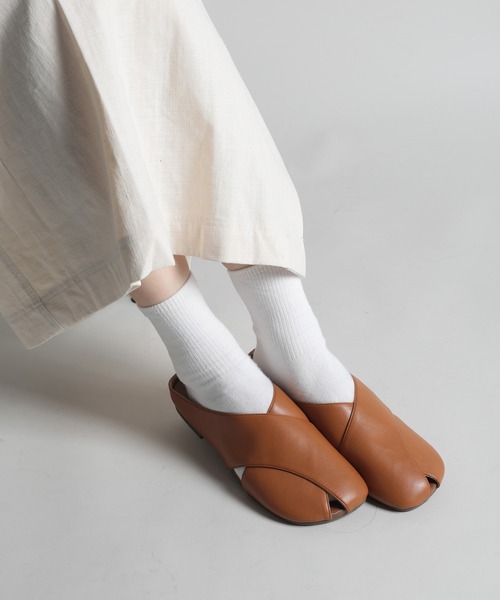 セール】【shoes365】クロスデザインのスリッパ風パンプス