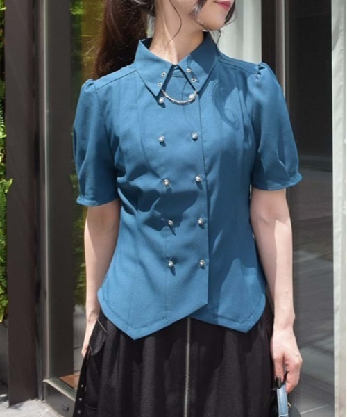 axes femme（アクシーズファム）の「コルセット風ダブルボタンブラウス（シャツ/ブラウス・レディース・ホワイト/ブラック/ブルーグリーン・FREE）」の3枚目の写真