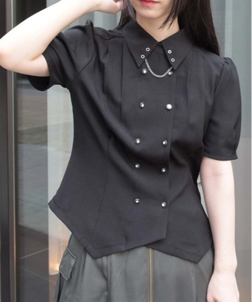 axes femme（アクシーズファム）の「コルセット風ダブルボタンブラウス（シャツ/ブラウス・レディース・ホワイト/ブラック/ブルーグリーン・FREE）」の2枚目の写真