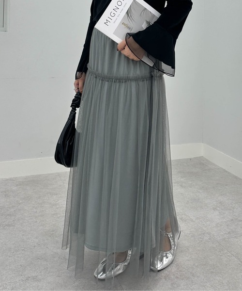 RANAN(ラナン)の「フリルボリュームチュールスカート(スカート・レディース・ブラック/ネイビー/ブルーグレー/アイボリー/グレー/グレー×ピンク・M/L/LL)」の15枚目の写真