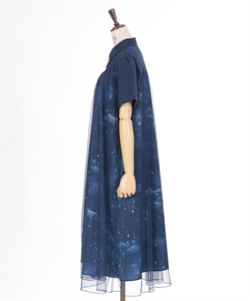 axes femme エトワール柄チュール重ねワンピース 紺 F 新品 タグ付き エトワール柄チュール重ねワンピース | outlet | axes femme
