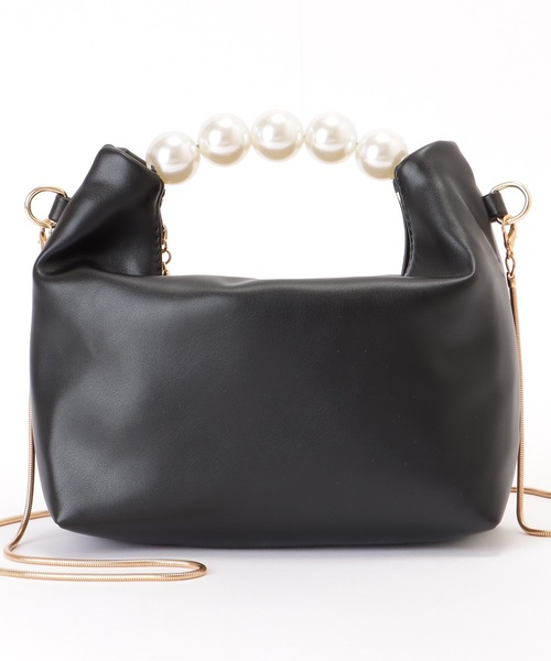 Lace Ladies(レースレディース)の「ビッグパール コンパクト 2WAY レザー調 ショルダーバッグ(クラッチバッグ・レディース・シルバー/アイボリー/ブラック/ベージュ・FREE)」の3枚目の写真