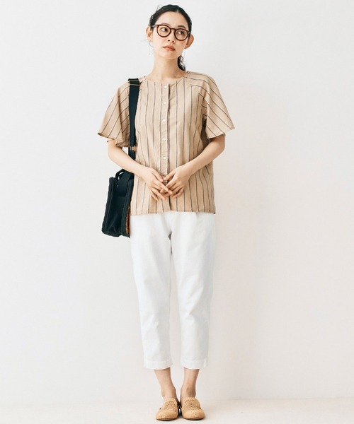 ブラウス シャツ ａｎｄ　ｍｙｅｒａ　ストライプなシャツ レディース and myera ストライプなシャツ〈白〉｜and myera[アンドマイラ