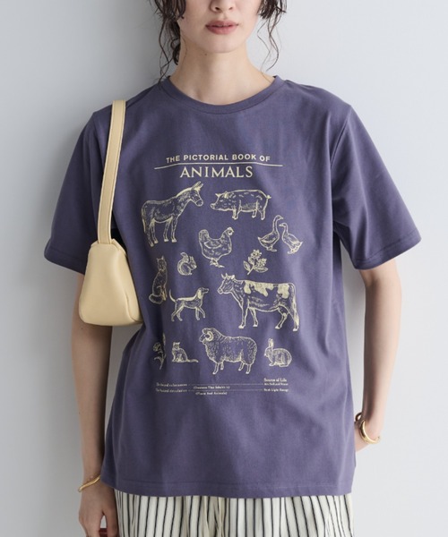 MERLOT(メルロー)の「アニマルイラストTシャツ(Tシャツ/カットソー・レディース・ネイビー/オフホワイト・FREE)」の2枚目の写真