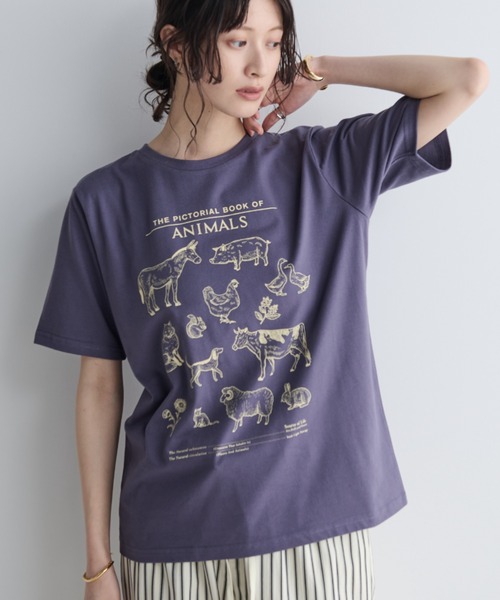 MERLOT(メルロー)の「アニマルイラストTシャツ(Tシャツ/カットソー・レディース・ネイビー/オフホワイト・FREE)」の3枚目の写真