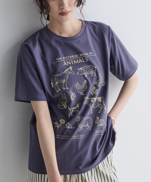 MERLOT(メルロー)の「アニマルイラストTシャツ(Tシャツ/カットソー・レディース・ネイビー/オフホワイト・FREE)」の8枚目の写真