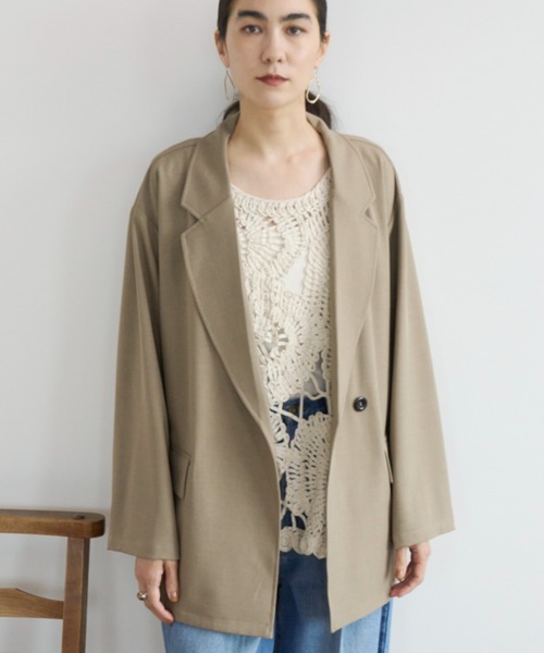 Libra Cue（リブラ キュー）の「オーバーシルエットダブルジャケット（テーラードジャケット・レディース・ネイビー/ベージュ・FREE）」の13枚目の写真