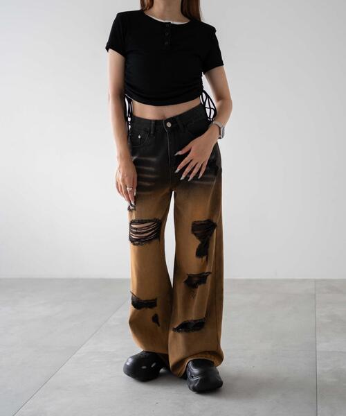 dispark（ディスパーク）の「DISPARK/サイドギャザーアンサンブル風T（アンサンブル・レディース・グレー/ブラック・FREE）」の3枚目の写真