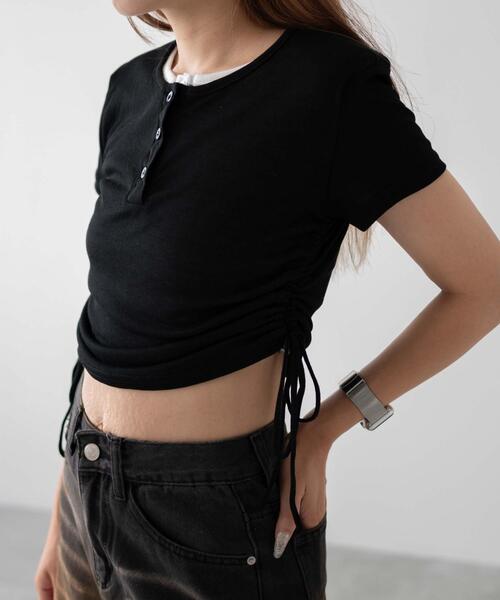 dispark（ディスパーク）の「DISPARK/サイドギャザーアンサンブル風T（アンサンブル・レディース・グレー/ブラック・FREE）」の5枚目の写真