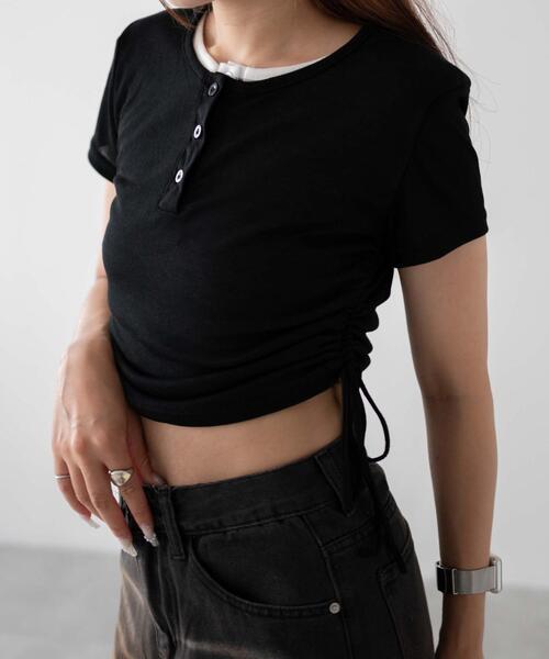 dispark（ディスパーク）の「DISPARK/サイドギャザーアンサンブル風T（アンサンブル・レディース・グレー/ブラック・FREE）」の6枚目の写真