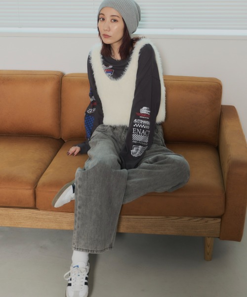 Auntie Rosa Holiday(アンティローザホリデー)の「クロップドシャギーニットベスト(ベスト・レディース・オフホワイト/ブラウン・FREE)」の12枚目の写真