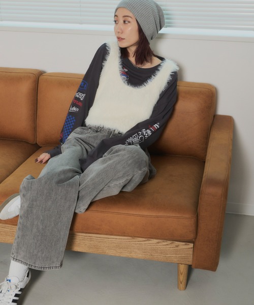 Auntie Rosa Holiday(アンティローザホリデー)の「クロップドシャギーニットベスト(ベスト・レディース・オフホワイト/ブラウン・FREE)」の14枚目の写真