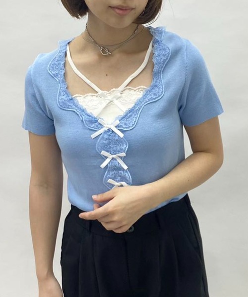 mebole(メボレ)の「フェイクツーピースレースリボントップス(Tシャツ/カットソー・レディース・グレー/ブルー・FREE)」の17枚目の写真