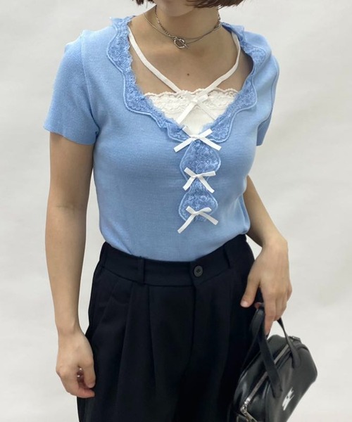 mebole(メボレ)の「フェイクツーピースレースリボントップス(Tシャツ/カットソー・レディース・グレー/ブルー・FREE)」の19枚目の写真