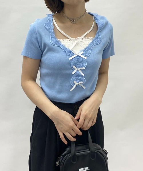 mebole(メボレ)の「フェイクツーピースレースリボントップス(Tシャツ/カットソー・レディース・グレー/ブルー・FREE)」の20枚目の写真