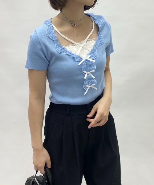 mebole(メボレ)の「フェイクツーピースレースリボントップス(Tシャツ/カットソー・レディース・グレー/ブルー・FREE)」の22枚目の写真