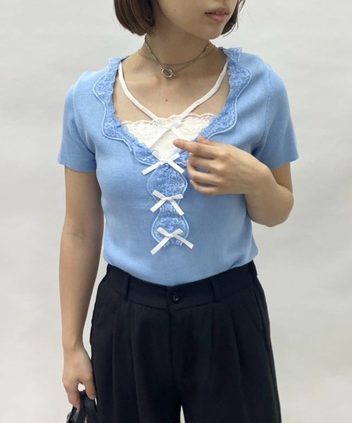 mebole(メボレ)の「フェイクツーピースレースリボントップス(Tシャツ/カットソー・レディース・グレー/ブルー・FREE)」の21枚目の写真