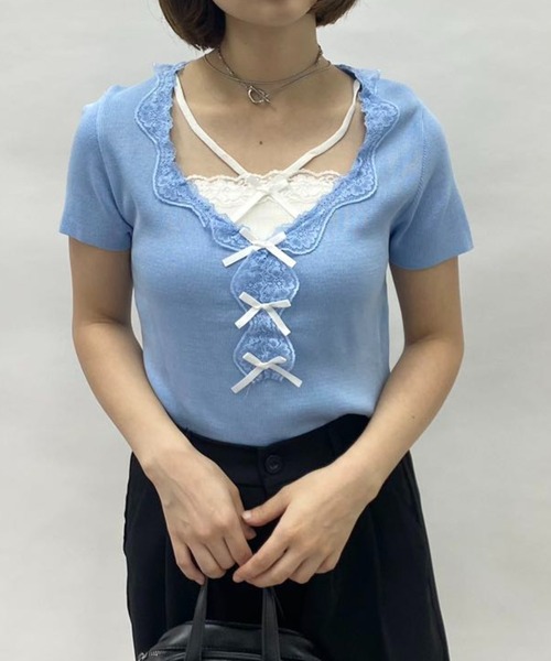 mebole(メボレ)の「フェイクツーピースレースリボントップス(Tシャツ/カットソー・レディース・グレー/ブルー・FREE)」の16枚目の写真