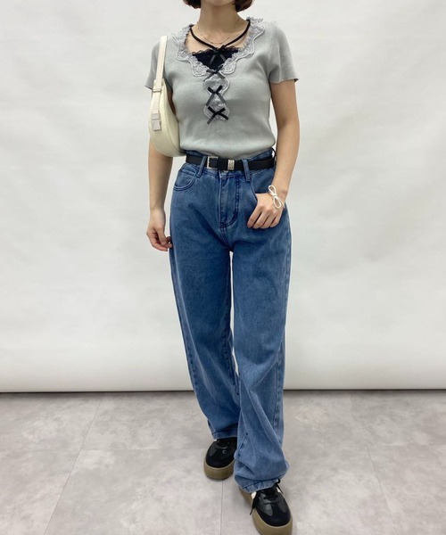 mebole(メボレ)の「フェイクツーピースレースリボントップス(Tシャツ/カットソー・レディース・グレー/ブルー・FREE)」の13枚目の写真