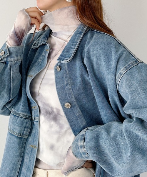 wears（ウェアーズ）の「shirring mellow sheer tops／袖シャーリング タイダイ柄 メロウハイネックシアーインナートップス（Tシャツ/カットソー・レディース・ダークグレー/モカ/ネイビー/オレンジ/パープル/グリーン/ライトグレー/ピンク/ホワイト/ブラック/アイボリー/カーキ/ピンクベージュ/ブラック系その他・FREE）」の5枚目の写真