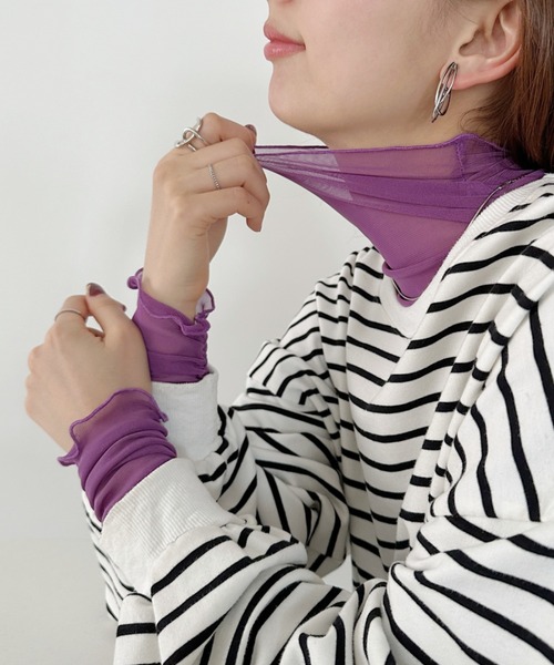 wears（ウェアーズ）の「shirring mellow sheer tops／袖シャーリング タイダイ柄 メロウハイネックシアーインナートップス（Tシャツ/カットソー・レディース・ダークグレー/モカ/ネイビー/オレンジ/パープル/グリーン/ライトグレー/ピンク/ホワイト/ブラック/アイボリー/カーキ/ピンクベージュ/ブラック系その他・FREE）」の12枚目の写真
