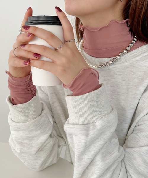 wears（ウェアーズ）の「shirring mellow sheer tops／袖シャーリング タイダイ柄 メロウハイネックシアーインナートップス（Tシャツ/カットソー・レディース・ダークグレー/モカ/ネイビー/オレンジ/パープル/グリーン/ライトグレー/ピンク/ホワイト/ブラック/アイボリー/カーキ/ピンクベージュ/ブラック系その他・FREE）」の14枚目の写真