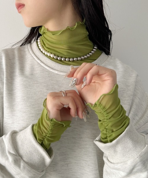 wears（ウェアーズ）の「shirring mellow sheer tops／袖シャーリング タイダイ柄 メロウハイネックシアーインナートップス（Tシャツ/カットソー・レディース・ダークグレー/モカ/ネイビー/オレンジ/パープル/グリーン/ライトグレー/ピンク/ホワイト/ブラック/アイボリー/カーキ/ピンクベージュ/ブラック系その他・FREE）」の10枚目の写真