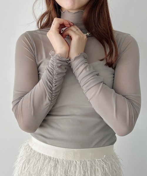 wears（ウェアーズ）の「shirring mellow sheer tops／袖シャーリング タイダイ柄 メロウハイネックシアーインナートップス（Tシャツ/カットソー・レディース・ダークグレー/モカ/ネイビー/オレンジ/パープル/グリーン/ライトグレー/ピンク/ホワイト/ブラック/アイボリー/カーキ/ピンクベージュ/ブラック系その他・FREE）」の22枚目の写真