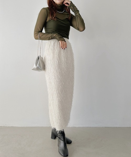 wears（ウェアーズ）の「shirring mellow sheer tops／袖シャーリング タイダイ柄 メロウハイネックシアーインナートップス（Tシャツ/カットソー・レディース・ダークグレー/モカ/ネイビー/オレンジ/パープル/グリーン/ライトグレー/ピンク/ホワイト/ブラック/アイボリー/カーキ/ピンクベージュ/ブラック系その他・FREE）」の19枚目の写真