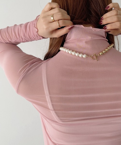 wears（ウェアーズ）の「shirring mellow sheer tops／袖シャーリング タイダイ柄 メロウハイネックシアーインナートップス（Tシャツ/カットソー・レディース・ダークグレー/モカ/ネイビー/オレンジ/パープル/グリーン/ライトグレー/ピンク/ホワイト/ブラック/アイボリー/カーキ/ピンクベージュ/ブラック系その他・FREE）」の17枚目の写真