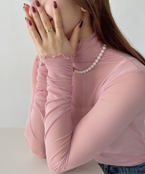 wears（ウェアーズ）の「shirring mellow sheer tops／袖シャーリング タイダイ柄 メロウハイネックシアーインナートップス（Tシャツ/カットソー・レディース・ダークグレー/モカ/ネイビー/オレンジ/パープル/グリーン/ライトグレー/ピンク/ホワイト/ブラック/アイボリー/カーキ/ピンクベージュ/ブラック系その他・FREE）」の16枚目の写真