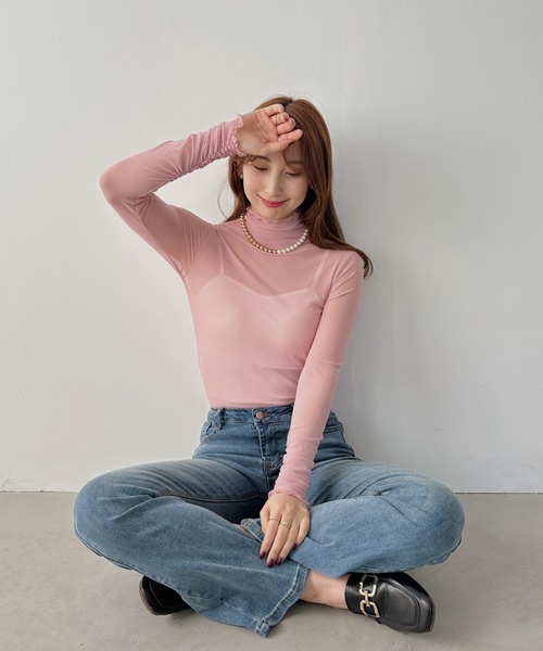 wears（ウェアーズ）の「shirring mellow sheer tops／袖シャーリング タイダイ柄 メロウハイネックシアーインナートップス（Tシャツ/カットソー・レディース・ダークグレー/モカ/ネイビー/オレンジ/パープル/グリーン/ライトグレー/ピンク/ホワイト/ブラック/アイボリー/カーキ/ピンクベージュ/ブラック系その他・FREE）」の15枚目の写真