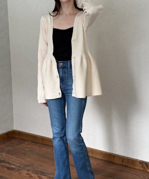 Sheller ペプラム カーディガン ペプラムニットカーディガン／ウォッシャブル／ライトウェイト