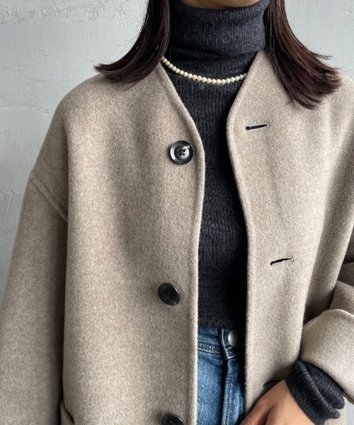 LE GLAZIK ベージュ ノーカラーコート ステンカラーコート LE GLAZIK ベージュ ノーカラーコート ステンカラーコート LE