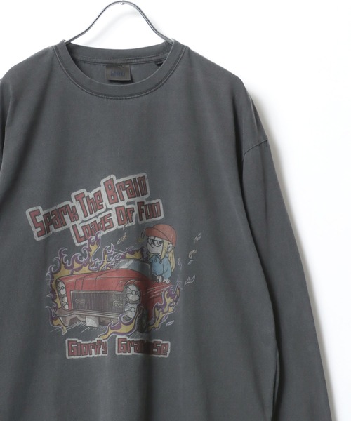 MRU（エムアールユー）の「MRU/エムアールユー ヴィンテージライク ピグメント加工 オーバーサイズ ロンT 長袖 レディース メンズ（Tシャツ/カットソー・メンズ・ブラック系その他/ブラウン系その他/ブラック系その他3/ブラック系その他2/ブラック/モカ・L/M/LL）」の2枚目の写真