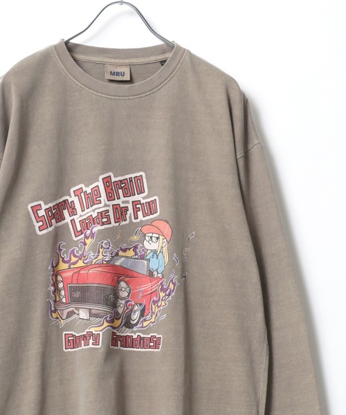 MRU（エムアールユー）の「MRU/エムアールユー ヴィンテージライク ピグメント加工 オーバーサイズ ロンT 長袖 レディース メンズ（Tシャツ/カットソー・メンズ・ブラック系その他/ブラウン系その他/ブラック系その他3/ブラック系その他2/ブラック/モカ・L/M/LL）」の5枚目の写真
