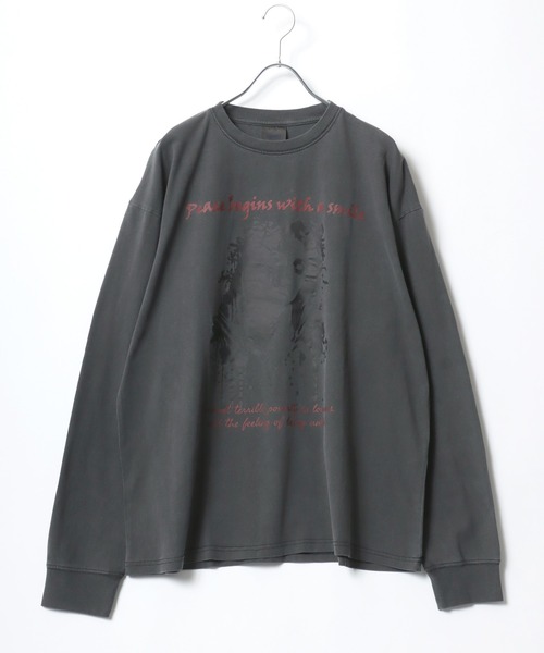 MRU（エムアールユー）の「MRU/エムアールユー ヴィンテージライク ピグメント加工 オーバーサイズ ロンT 長袖 レディース メンズ（Tシャツ/カットソー・メンズ・ブラック系その他/ブラウン系その他/ブラック系その他3/ブラック系その他2/ブラック/モカ・L/M/LL）」の19枚目の写真