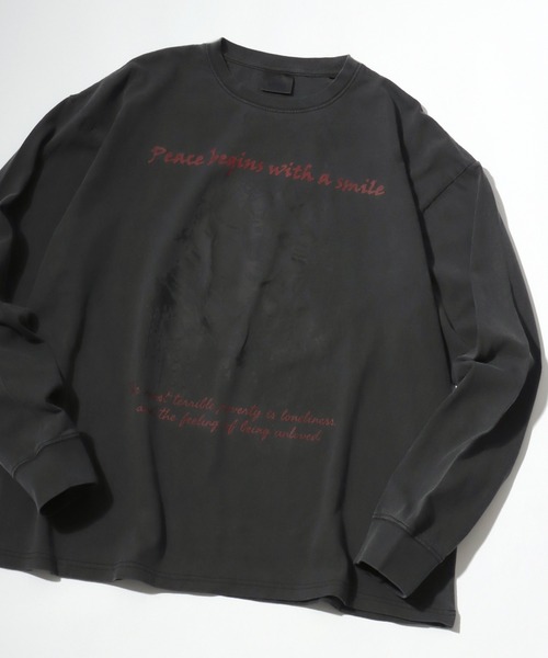 MRU（エムアールユー）の「MRU/エムアールユー ヴィンテージライク ピグメント加工 オーバーサイズ ロンT 長袖 レディース メンズ（Tシャツ/カットソー・メンズ・ブラック系その他/ブラウン系その他/ブラック系その他3/ブラック系その他2/ブラック/モカ・L/M/LL）」の12枚目の写真