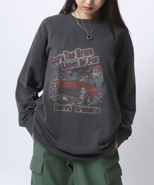 MRU（エムアールユー）の「MRU/エムアールユー ヴィンテージライク ピグメント加工 オーバーサイズ ロンT 長袖 レディース メンズ（Tシャツ/カットソー・メンズ・ブラック系その他/ブラウン系その他/ブラック系その他3/ブラック系その他2/ブラック/モカ・L/M/LL）」の15枚目の写真