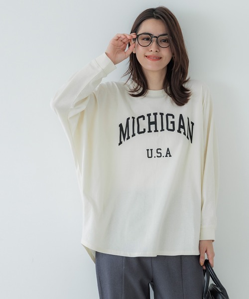 coca(coca)(コカ)の「ドルマン袖ロゴトップス レギュラーオンスコットン(Tシャツ/カットソー・レディース・アイボリー/チャコール・M/L)」の4枚目の写真