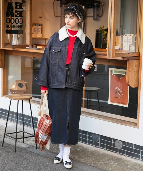 BONLECILL（ボンルシール）の「2wayボア襟 アソートZIPブルゾン/ジャケット（デニムジャケット・レディース・ネイビー/ブラック/ブラック系1/ブラウン系1・FREE）」の8枚目の写真
