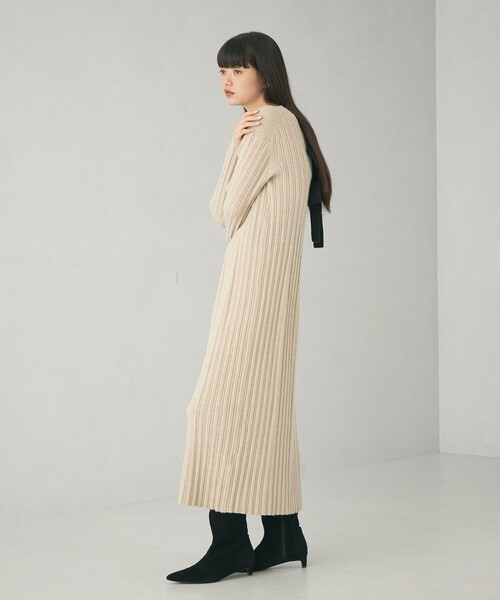 EMMEL REFINES（エメルリファインズ）の「＜EMMEL REFINES＞EM バックリボン ニットワンピース（ワンピース・レディース・ナチュラル/ダークグレー・FREE）」の11枚目の写真