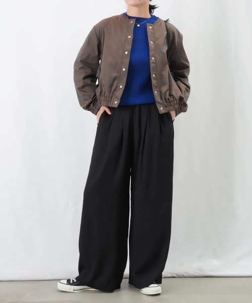 LUCA/LADY LUCK LUCA（ルカ/レディラックルカ）の「LC/LLL 玉虫シャンブレーギャザーブルゾン / バックフレアショートブルゾン【セットアップ着用可】（ブルゾン・レディース・ブラック/ブラウン・FREE）」の11枚目の写真