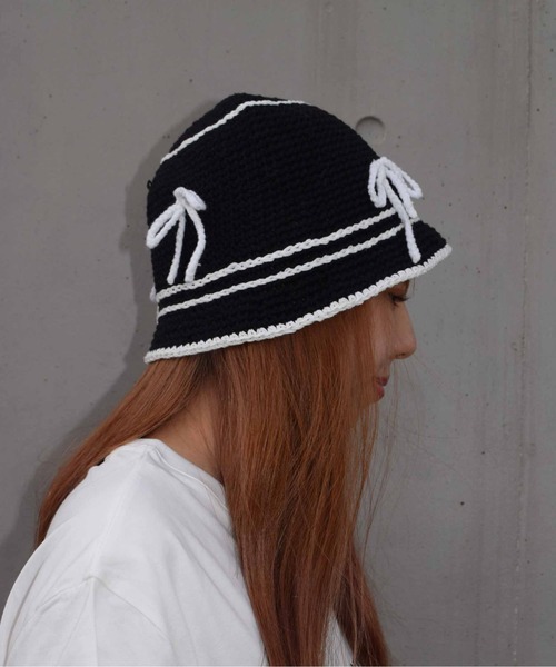 WEGO(ウィゴー)の「WEGO/韓国モノトーンリボンニット帽(ニットキャップ/ビーニー・レディース・ホワイト/ブラック・FREE)」の8枚目の写真