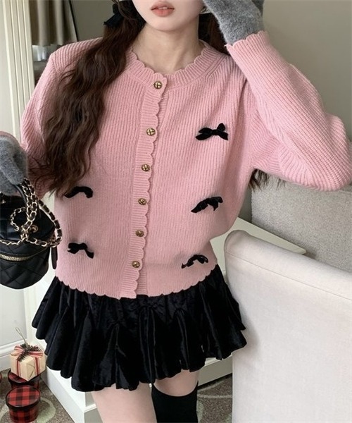 セール】リボンモチーフカーディガン（カーディガン/ボレロ）｜FREE