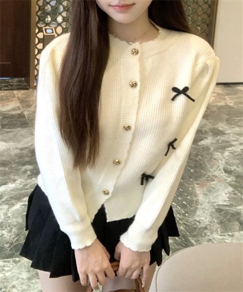 FREE STYLISTS（フリー スタイリスト）の「リボンモチーフカーディガン（カーディガン/ボレロ・レディース・ホワイト/ブラック/グレー/レッド/ピンク/ライトベージュ・FREE）」の10枚目の写真