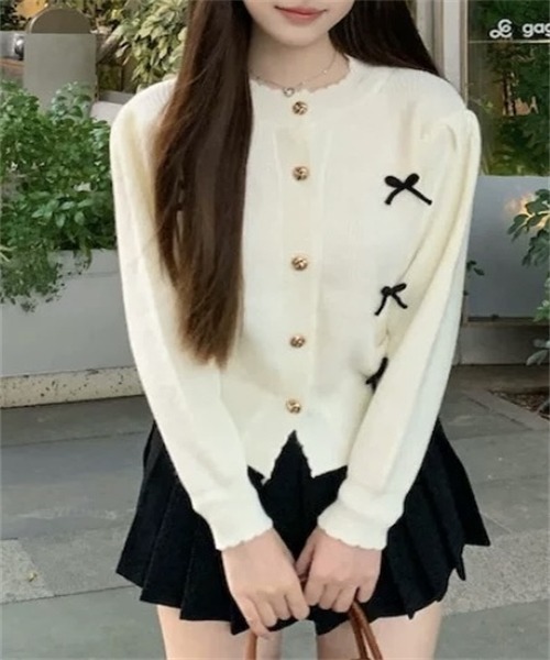 FREE STYLISTS（フリー スタイリスト）の「リボンモチーフカーディガン（カーディガン/ボレロ・レディース・ホワイト/ブラック/グレー/レッド/ピンク/ライトベージュ・FREE）」の8枚目の写真